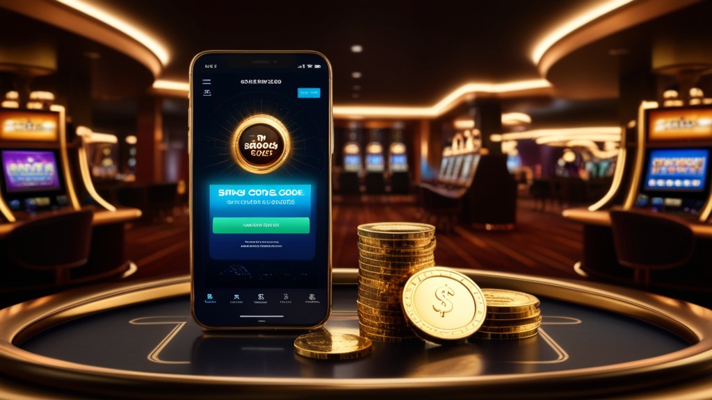 Dunkle Casino-Szene mit Bonuscode-Anzeige und Smartphone