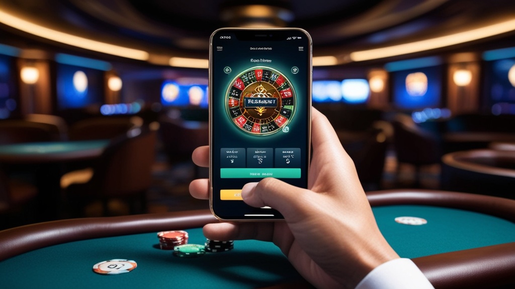 Person nutzt die Casino-App auf dem Smartphone in dunkler Lounge