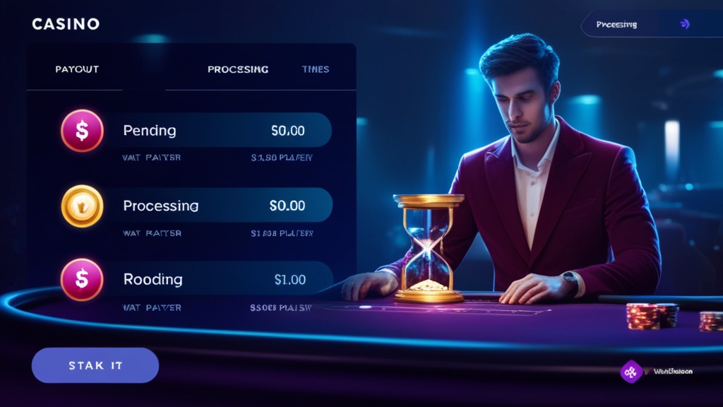 Statusanzeige einer Auszahlung mit Wartezeit im dunklen Casino-Design