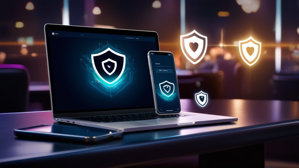 Sicheres Smartphone mit Schutzsymbolen und Login in Casino-Atmosphäre